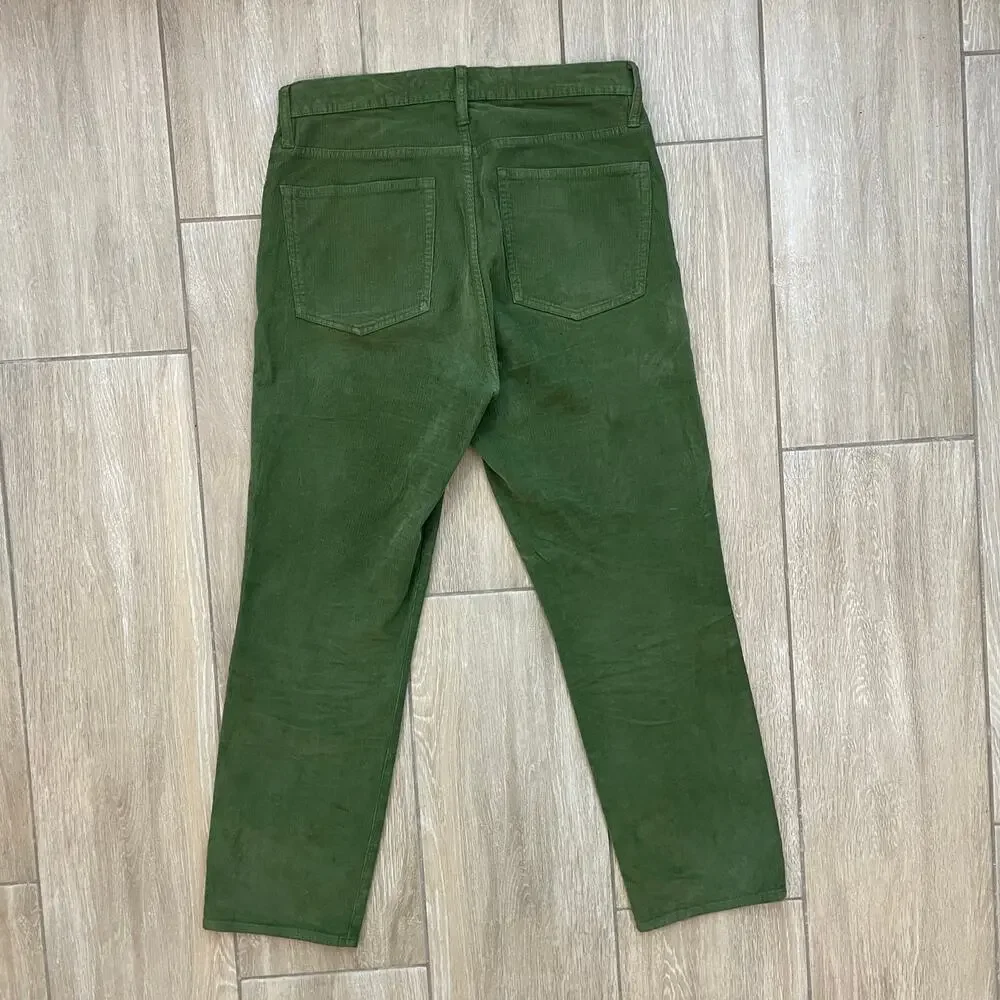 J.Crew Mens 31 Green Corduroy Pants Reimagined Slim Straight Cropped